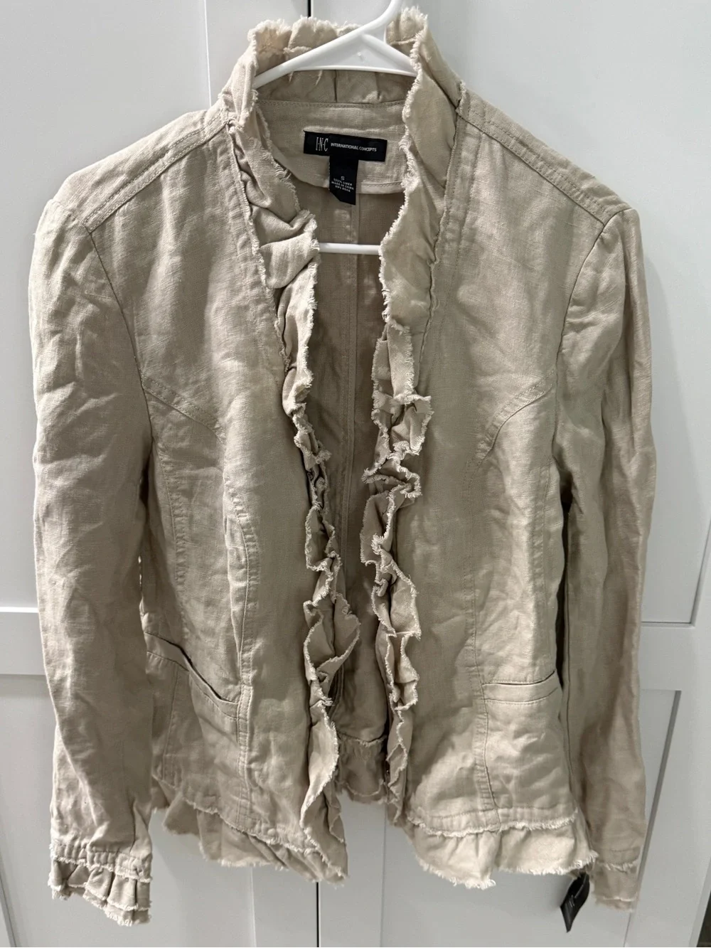 INC International Concepts Beige Ruffled Open-Front Blazer nwt size small
